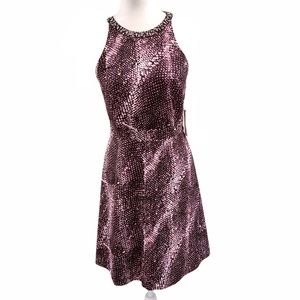 Kensie Jeweled Collar Halter Snake Print Dress